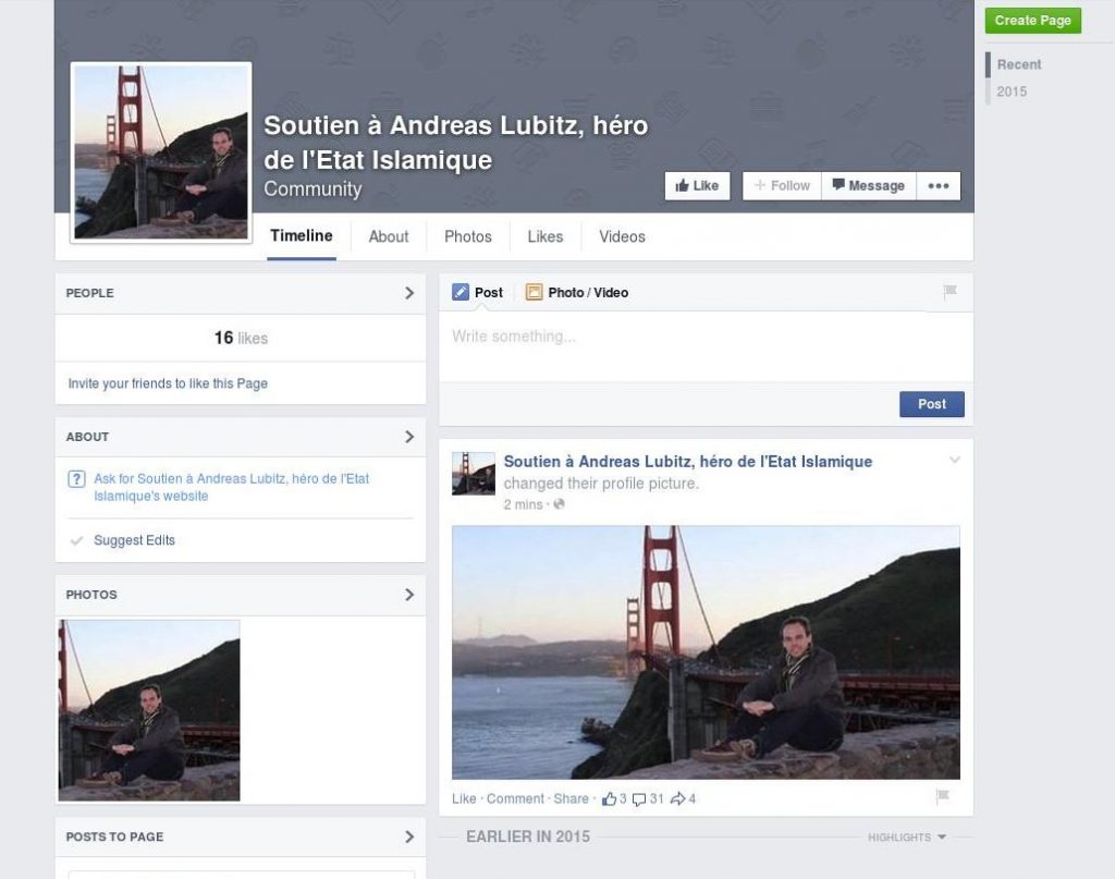 «Αndreas Lubitz, ήρωας του Ισλαμικού Κράτους»: Η σελίδα που ανέβασαν ισλαμιστές στο facebook - Media